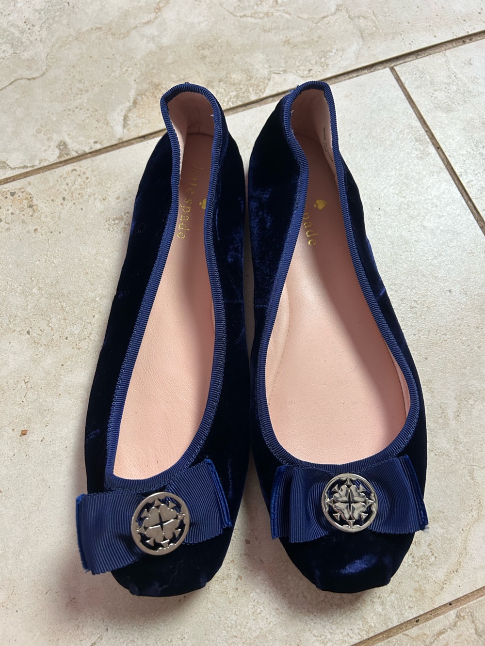 kate spade Navy Velvet Ballet Flats with Blush Insole